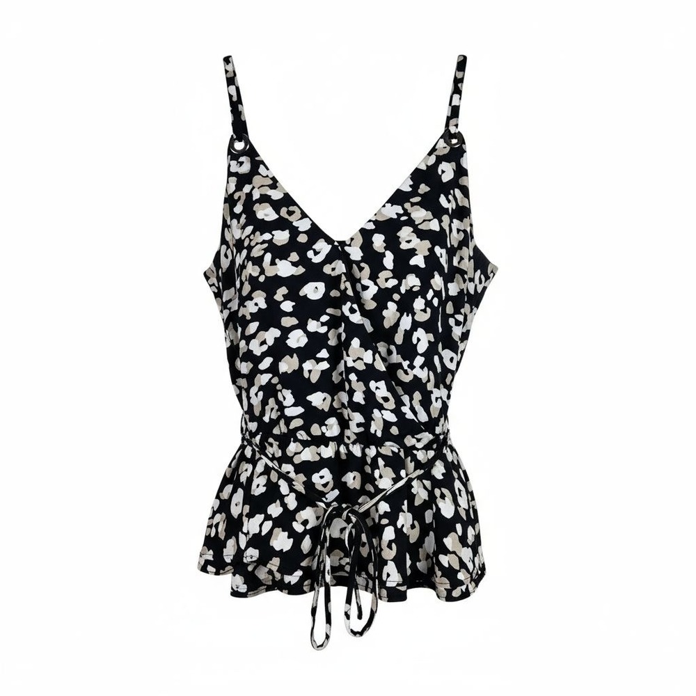 White House Black Market Animal Print Sleeveless Blouse Wrap Tie Top S